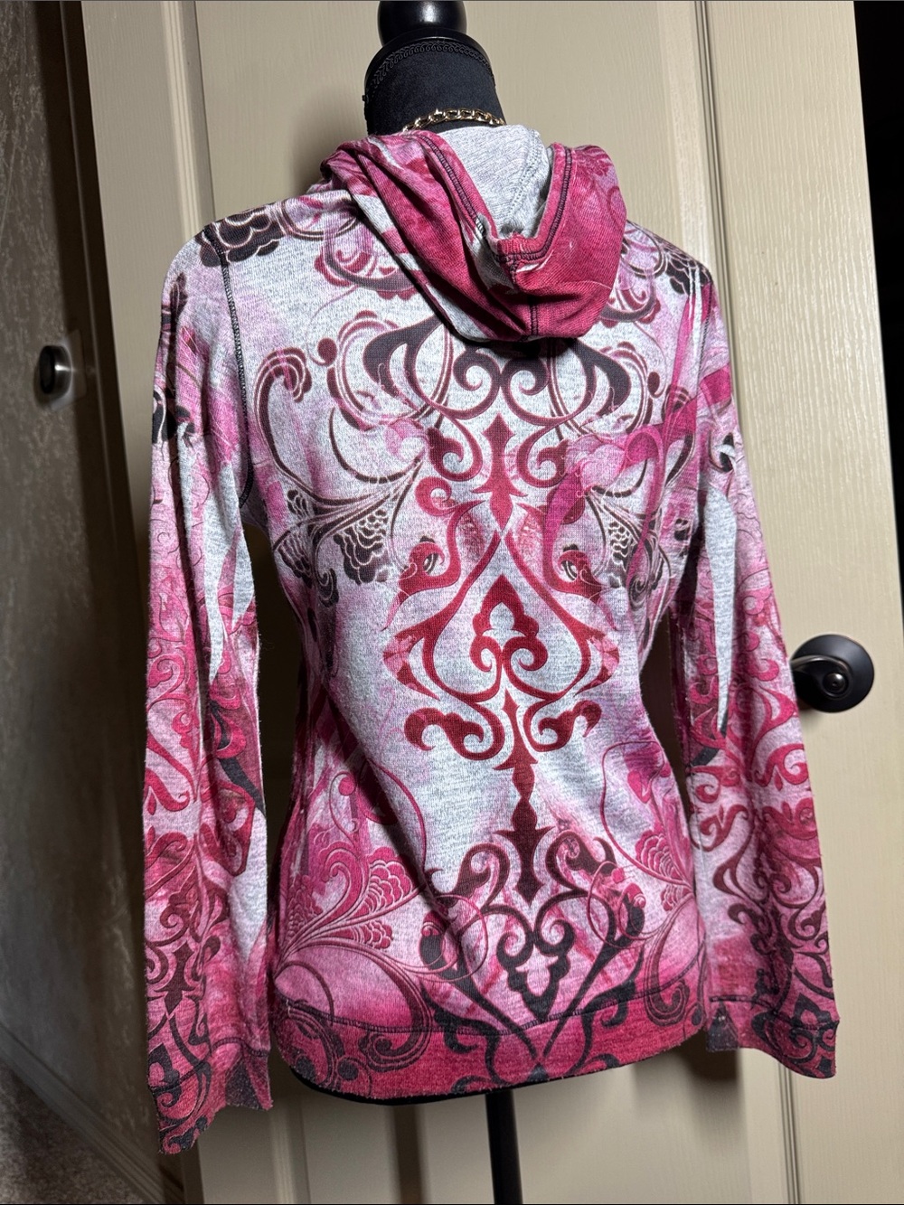 Women’s Pink Patterned Zip Hoodie Jacket Size Small